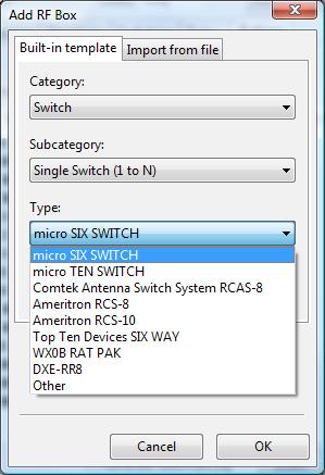 RF BOX CATEGORIES Switch Switch is a last category of the RF box which can be added into the setup definition. There are several sub categories which specifies the kind of switch to be added.
