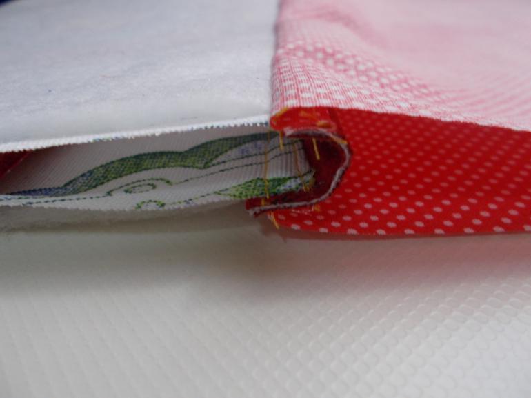 - Place the lining pieces right sides together matching up the seams.