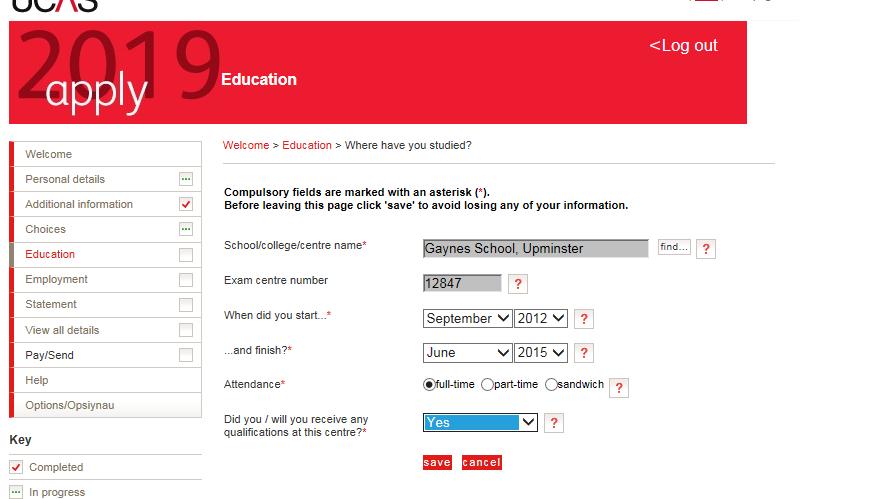 See numbered points below Education Type in your school or the College name in the search field.