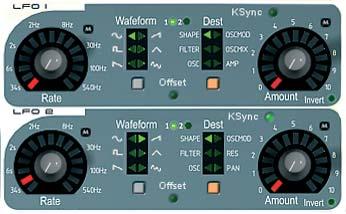 Panel reference - Lfo's There are 2 Lfo's which are identical in functions with the only difference a couple of destinations.