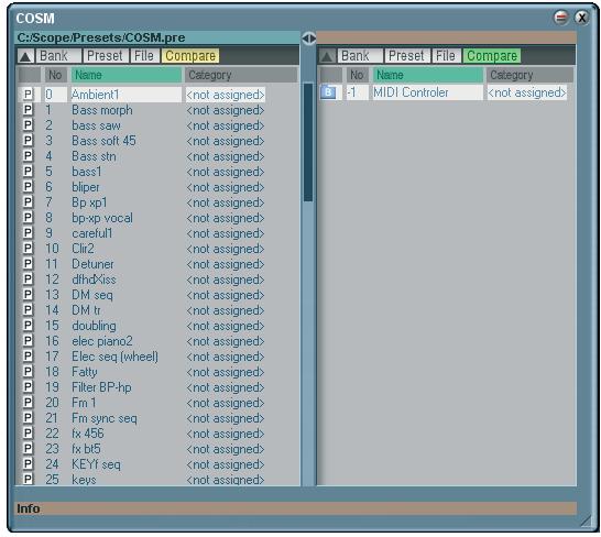 Preset List handling COS synthesizer allows you to save the parameters you program in preset lists.