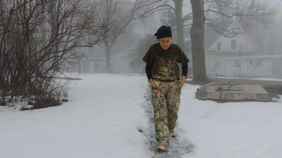 Painter Larry Poons walking to his studio in The Price of