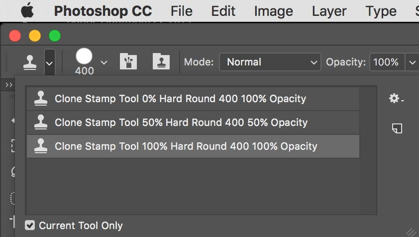 Using a Preset When you have saved one or more presets for a given tool in Photoshop, those saved presets will appear on the tool preset popup at the far left of the Options bar.