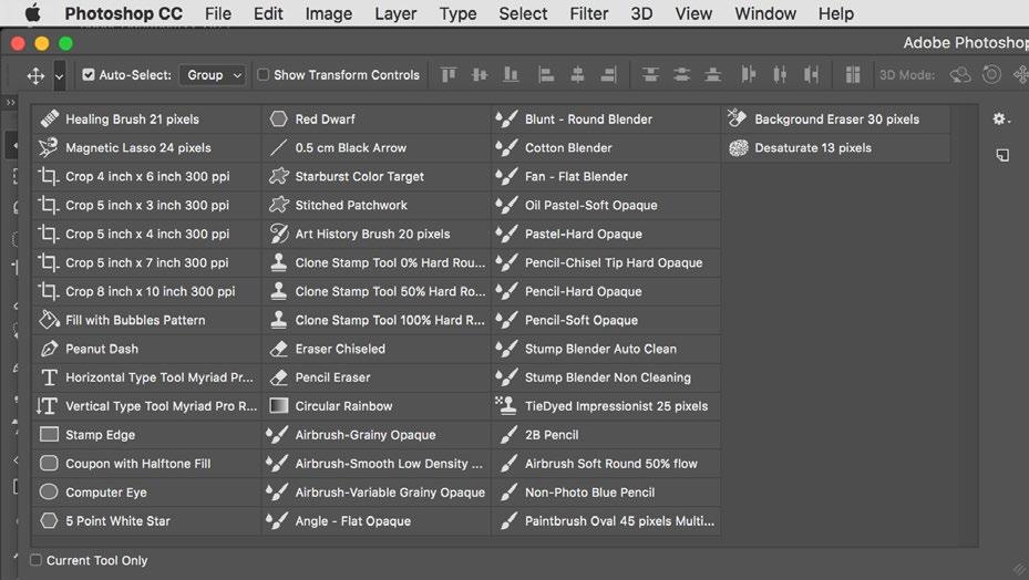 If you turn off the Current Tool Only checkbox at the bottom left of the tool preset popup, you can view all saved presets for all tools rather than only those for the currently active tool.