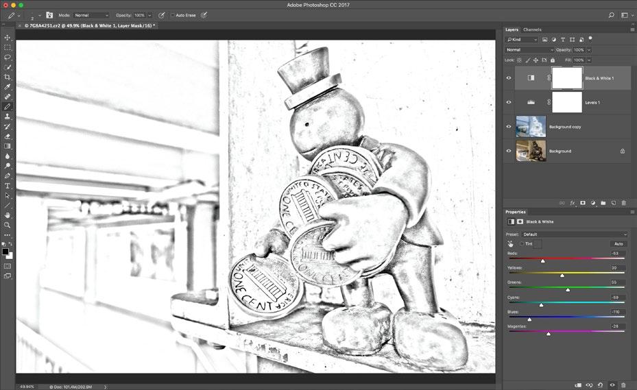 STEP 8 Adjust Black & White Mix To apply a bit of refinement to the result you can now return to the Black & White adjustment layer and fine-tune the values for each of the sliders on the Properties