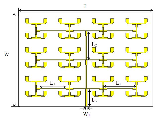 5 particular, the T-junction dividers are utilized to guarantee the equivalent power at each element of the array. The proposed array consists of 12 sub-arrays, with 2 2 elements in each one.