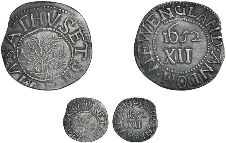 COINS OF THE UNITED STATES OF AMERICA 1 MASSACHUSETTS, Oak Tree coinage, Shilling, 1652, 4.