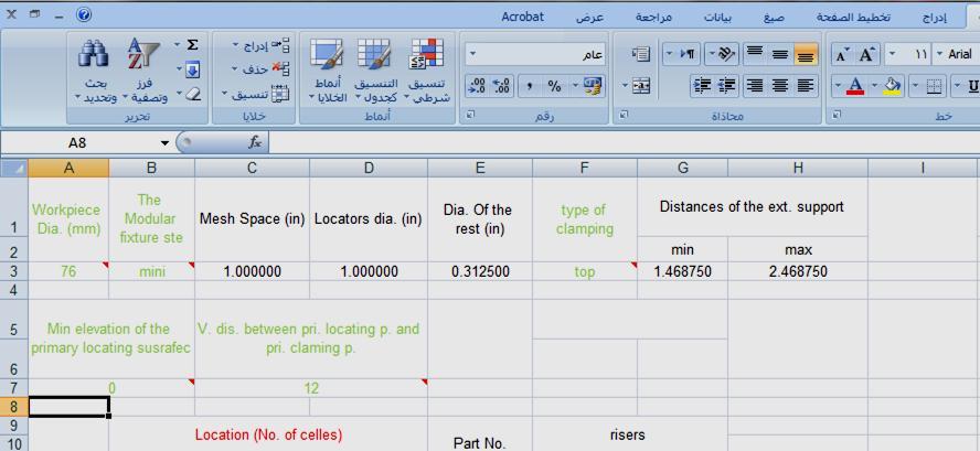 Figure 3-5 The inputs in the excel sheet.