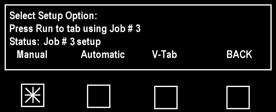 OPERATION 29. Select V Tab 1 to calibrate the V-Tab voltage for Head 1 (Tab Sensor 1). 30. The Tab Sensor 1 Setup screen will appear.
