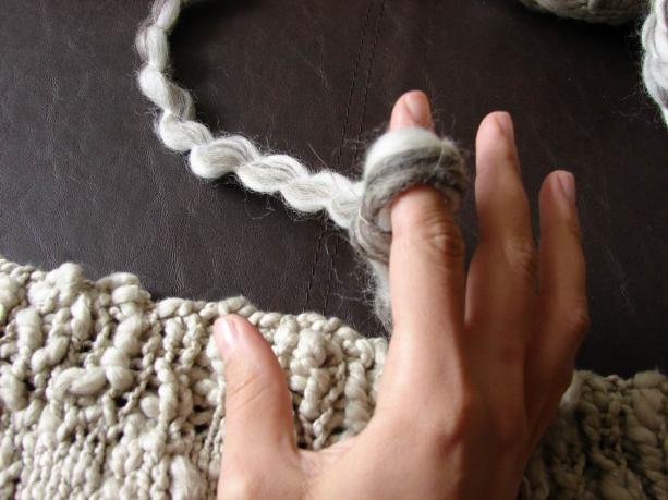 Make a slip-knot to begin and thread it in your index finger (I find this is