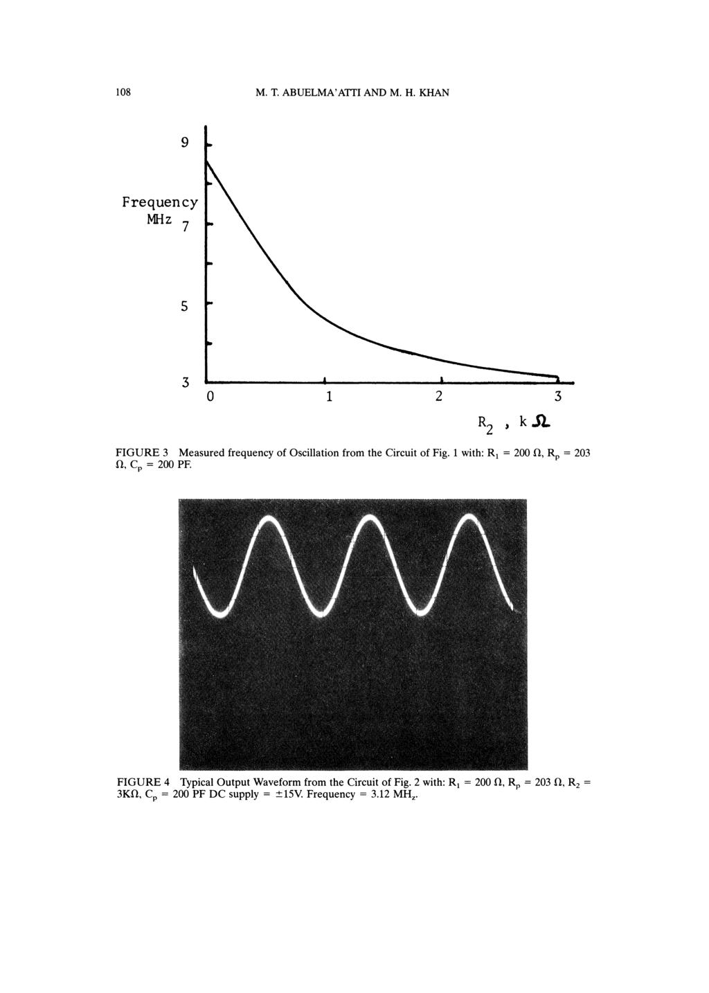 108 M.T. ABUELMA ATTI AND M. H. KHAN Frequency MHz 7 3 0 1 2 3 R 2 k.1.. FIGURE 3 Measured frequency of Oscillation from the Circuit of Fig.