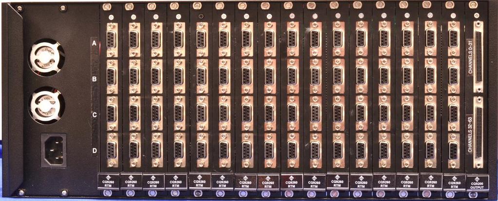 connectors through the backplane into the corresponding amplifier inputs.