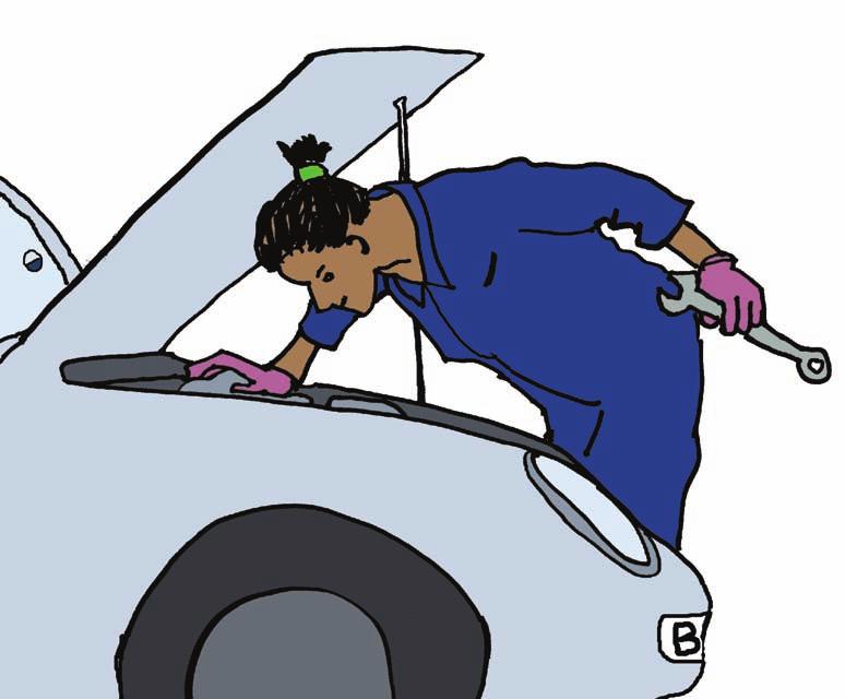 Maryam the mechanic is mending a car Can you find the six differences in these two pictures?