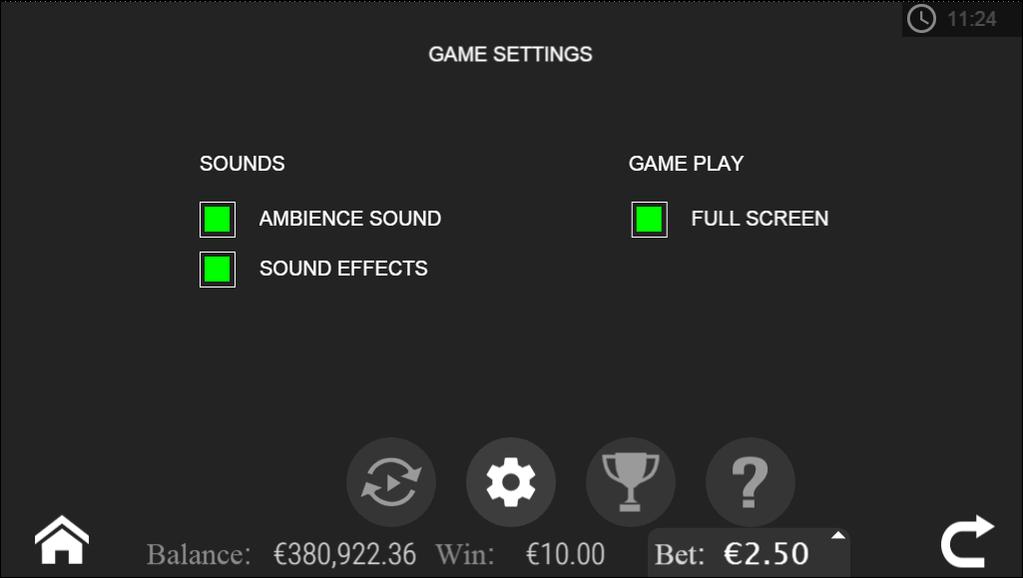 Game settings page Setting sound Ambiance Sound enabling or disabling background music. Setting sound Sound effects enabling or disabling sound effect.