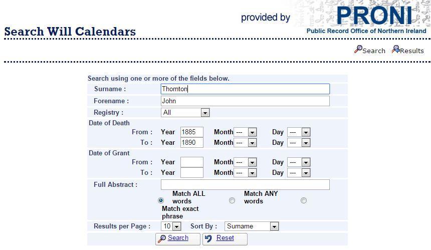 Northern Irish Willis Search the index to will calendar entries for the District Probate