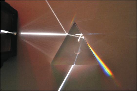 DISPERSION OF LIGHT (RAINBOWS) The separation of visible light into its component colors by means of a prism, usually a triangular prism, is called dispersion.