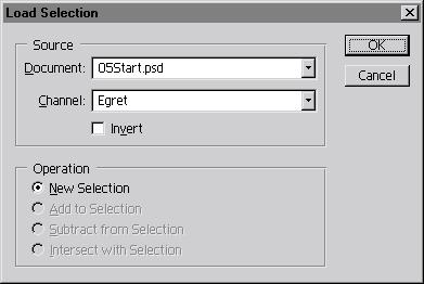 ADOBE PHOTOSHOP 6.0 Classroom in a Book 125 2 Choose Select > Load Selection. Click OK. The egret selection appears in the image window.