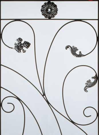 7200 Wrought Iron Collection This eye-catching design combines an acid etched back glass with delicate wrought iron scrolling to create both intimacy and artistry.