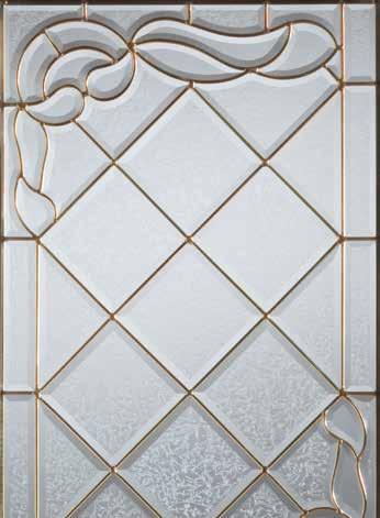 1320 Art Deco Stained Glass Collection Decorative beveled glass corner details combine with a classical stained glass pattern in this engaging contemporary design.