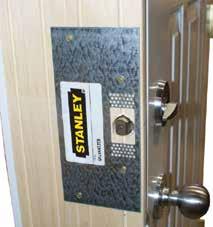 plate for entrance doors provides extra strength over the standard inner strike plate. It is secured to the outside of a door frame during production.