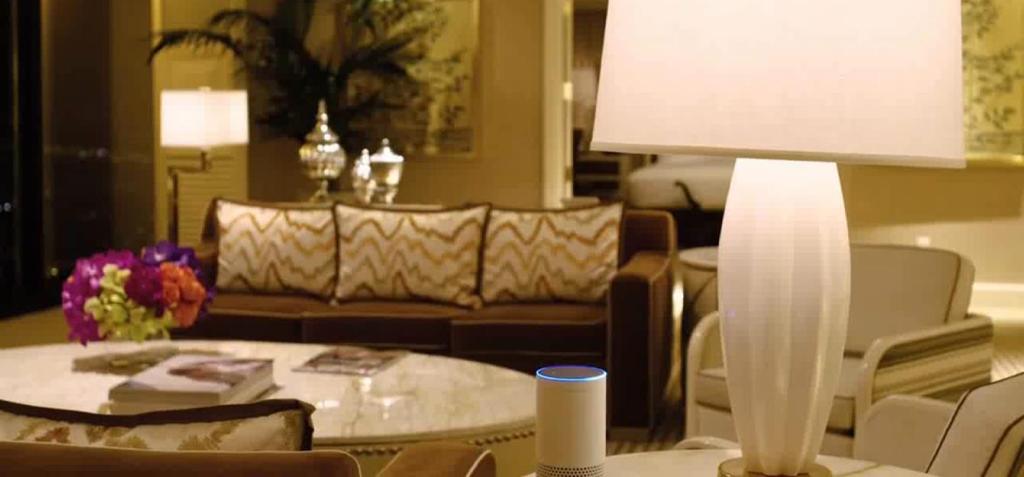 First application of Alexa in hotels Wynn Hotel in Las Vegas > "Best customer excitement ever" > Steering of light, music and TV