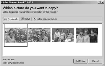 Downloading Images 7 Select the image(s) you wish to download and click the [Get Picture] button. \ The selected image(s) will be downloaded to the program.