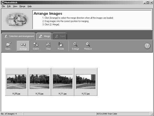 Merging Panoramic Images with PhotoStitch You can merge a series of overlapping images into a single, seamless panorama image.