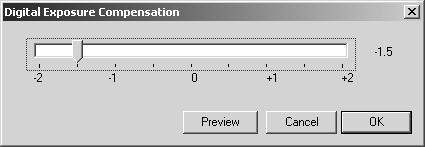 Processing RAW Images Correcting the Brightness (Digital Exposure Compensation) You can correct the brightness of an image in the range of +/ 2 stops in 0.1-stop increments.