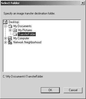 Transferring Images to Retouching Software 4 Click the [Browse] button of [Image transfer folder]. \ The [Select Folder] dialog box appears.