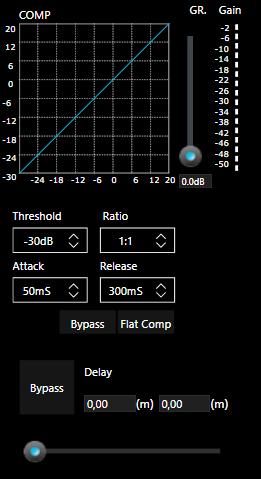 4.6.3. Compressor In this area you can adjust the compressor parameters. The compressor compresses the signal that exceeds the specified threshold and with the ratio marked.