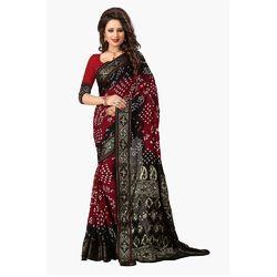 COTTON SILK BANDHANI SAREE Cotton Silk Black & Red Printed Women's Bandhani Saree