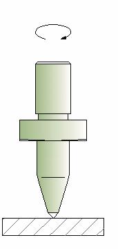 The material yielding towards the spindle can either be cut off by countersink cutting edges of the pin (as applied during investigations, regarding Fig.