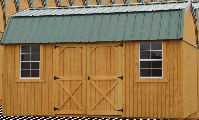 LOFTED GARDEN BARN Wood Roof Color: Green Vinyl Roof Color: Hunter Green Side Color: Wicker Elite Series Vinyl Siding Shown with Optional Shutters Your #1 Backyard S t or age Solu t ion!