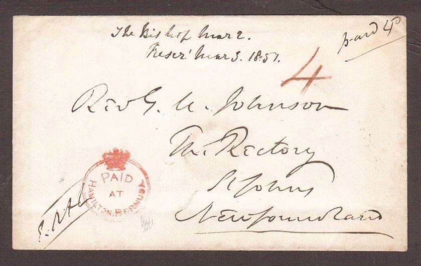 The bulk of the unfranked covers originate from a substantial correspondence to the Rev N P Hinds in Philadelphia. There are two later usages (in 1893 during a shortage of the ½d.