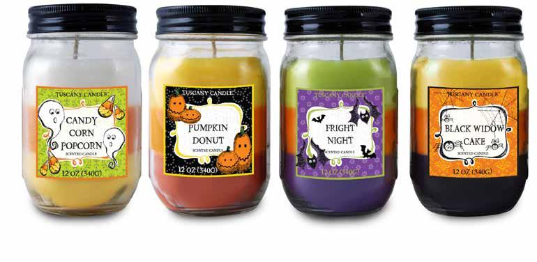 TUSCANY CANDLE 12oz Mason Jar Triple Pour Smooth Wax 1 Wick Available in a 4 pack 19282 30ct Display 16 63085 Candy Corn Popcorn Delicious salty