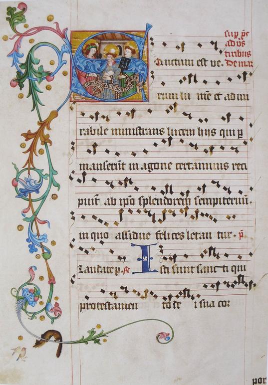org Iluminované fólio s gotickým notovým zápisom z liturgického kódexu