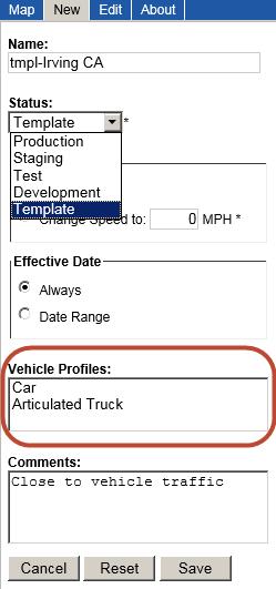 Note Vehicle Profiles will only be displayed when Descartes Map Editor is configured for Mobium GPS Navigation users.