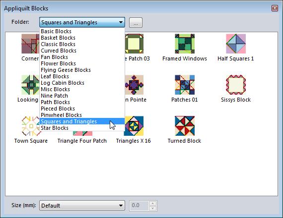140 CHAPTER 11 Using the Quilt Builder Tools 3 From the Blocks toolbar, select the Appli- Quilt Blocks tool. You see the Appli-Quilt Blocks dialog.