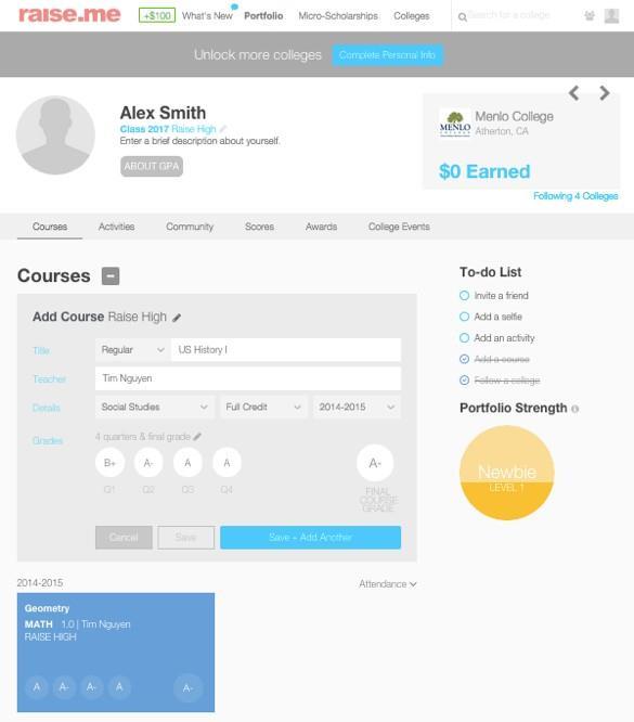 add to your portfolio 10 of 23 For example, adda course and your grades then click Save + Add Another to fill up your profile!