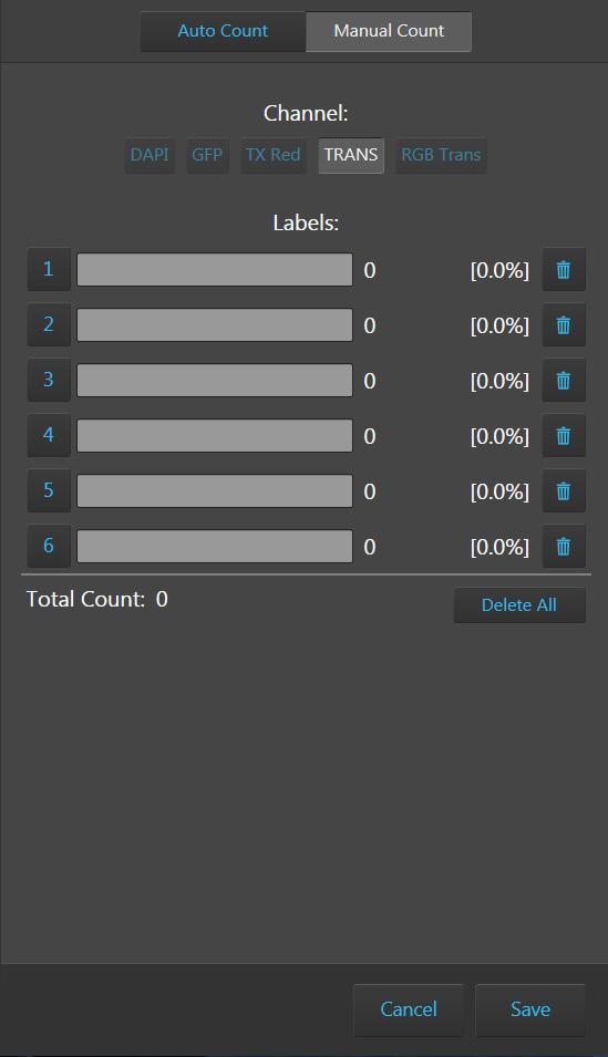 Show Cell Count: Allows you to perform cell counts using the Auto Count or Manual Count tools.