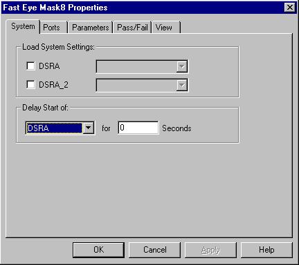 Setting the Properties of a Fast Eye Mask Measurement How to Set Up the System to be Used How to Set Up the System to be Used The System page of the Properties dialog appears automatically if you