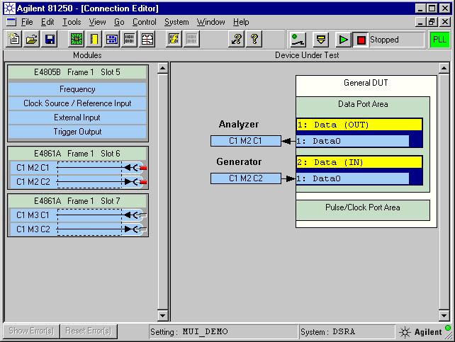 Example of a Fast Eye Mask Measurement Setting Up and Connecting the DUT Setting Up and Connecting the DUT Use the Agilent 81250 User Software to create a model of the hardware.