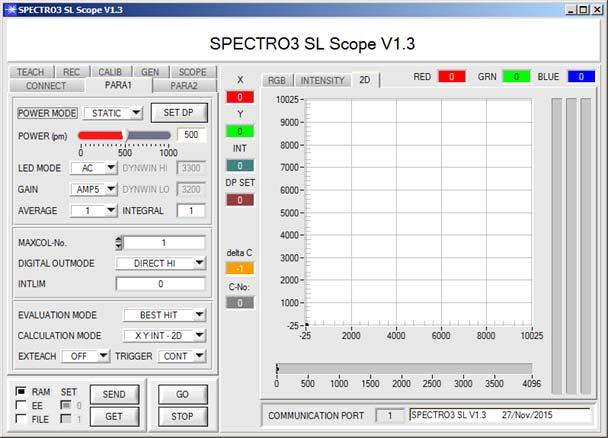 Parameterization Windows user interface SPECTRO3-SL-Scope: The PC software facilitates the parameterization, the diagnosis, and the adjustment of the sensor system (oscilloscope function).