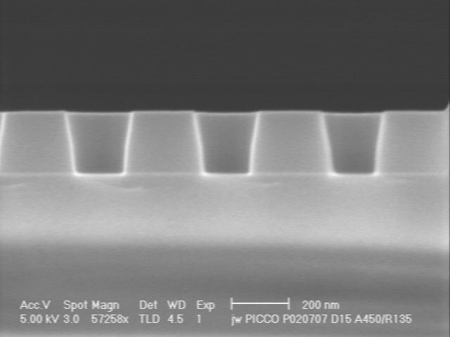 Etch bias with Silicon-only etch Thick resist layer: 800nm UV3 needed for deep etching 200-300nm hole Ø: high aspect ratio