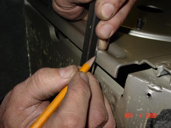 5. Measure ¼ down from the top of the seat pedestal and mark with