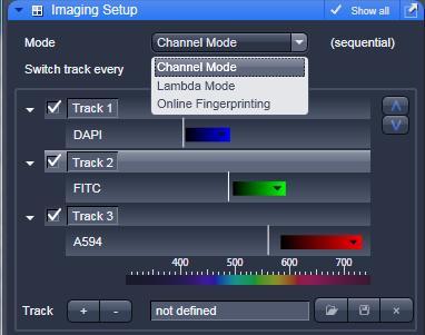 Acquisition Tab Setup Manager Imaging Setup Mode Channel Mode - x-y scanning configuration.