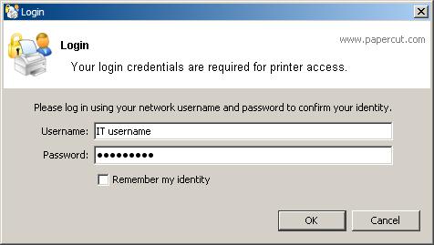 QUICK-START GUIDE Creating an Account on PaperCut 1. Log-in to the computer using your IT Username & Password 2. If you do not have an account, a PaperCut dialog box will ask for your credentials.