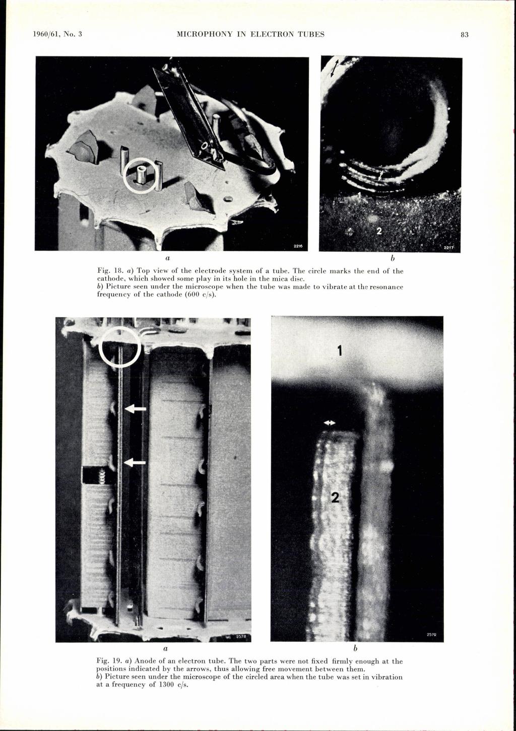 1960/61, No. 3 MICROPHONY IN ELECTRON TUBES 83 Fig. 18. ) Top view of the electrode system of tue. The circle mrks the end of the cthode, which showed some ply in its hole in the mic disc.