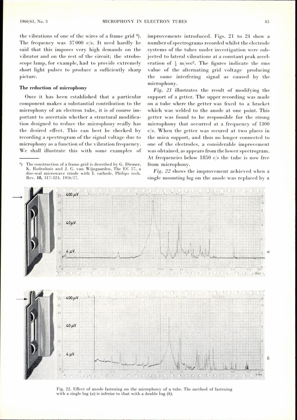1960/61, No. 3 MICROPHONY IN ELECTRON TUBES 85 the virtions of one of the wires of frme grid 4). The frequency ws 37000 cis.
