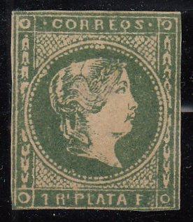 1863 1r Queen Isabella Forgery PTS4-08. Scott #20. 1r Queen Isabella Forged stamp. Unused.